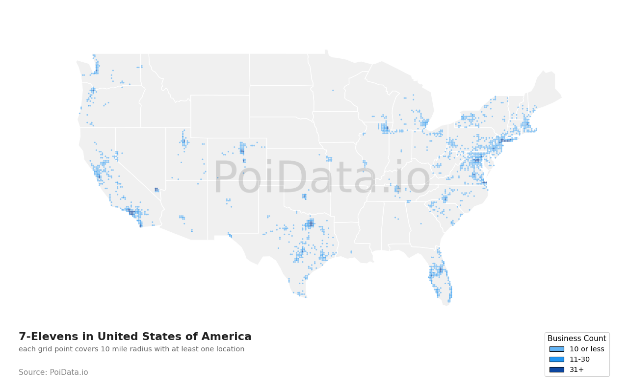 7-Eleven density map for United States