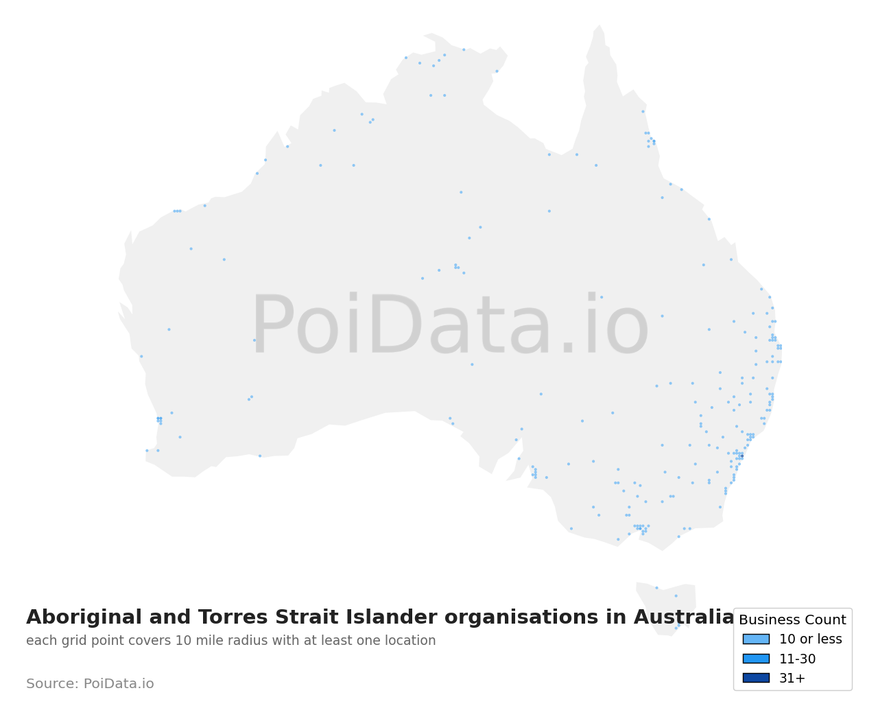 Aboriginal and Torres Strait Islander organisation density map for Australia