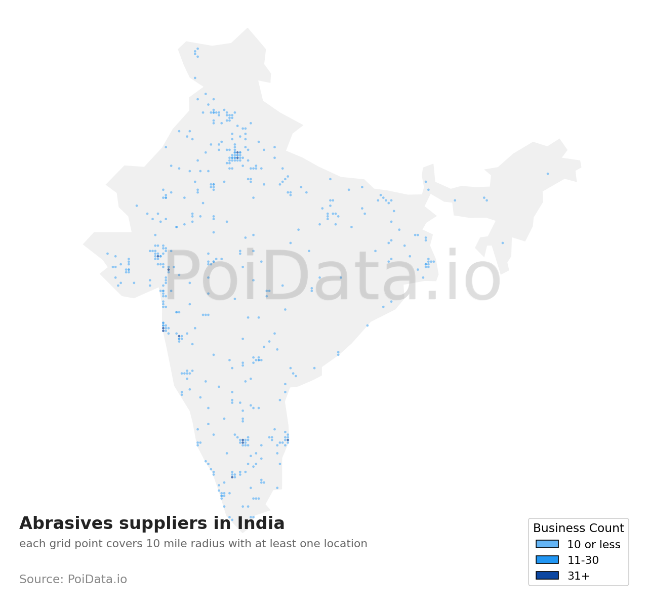 Abrasives supplier density map for India
