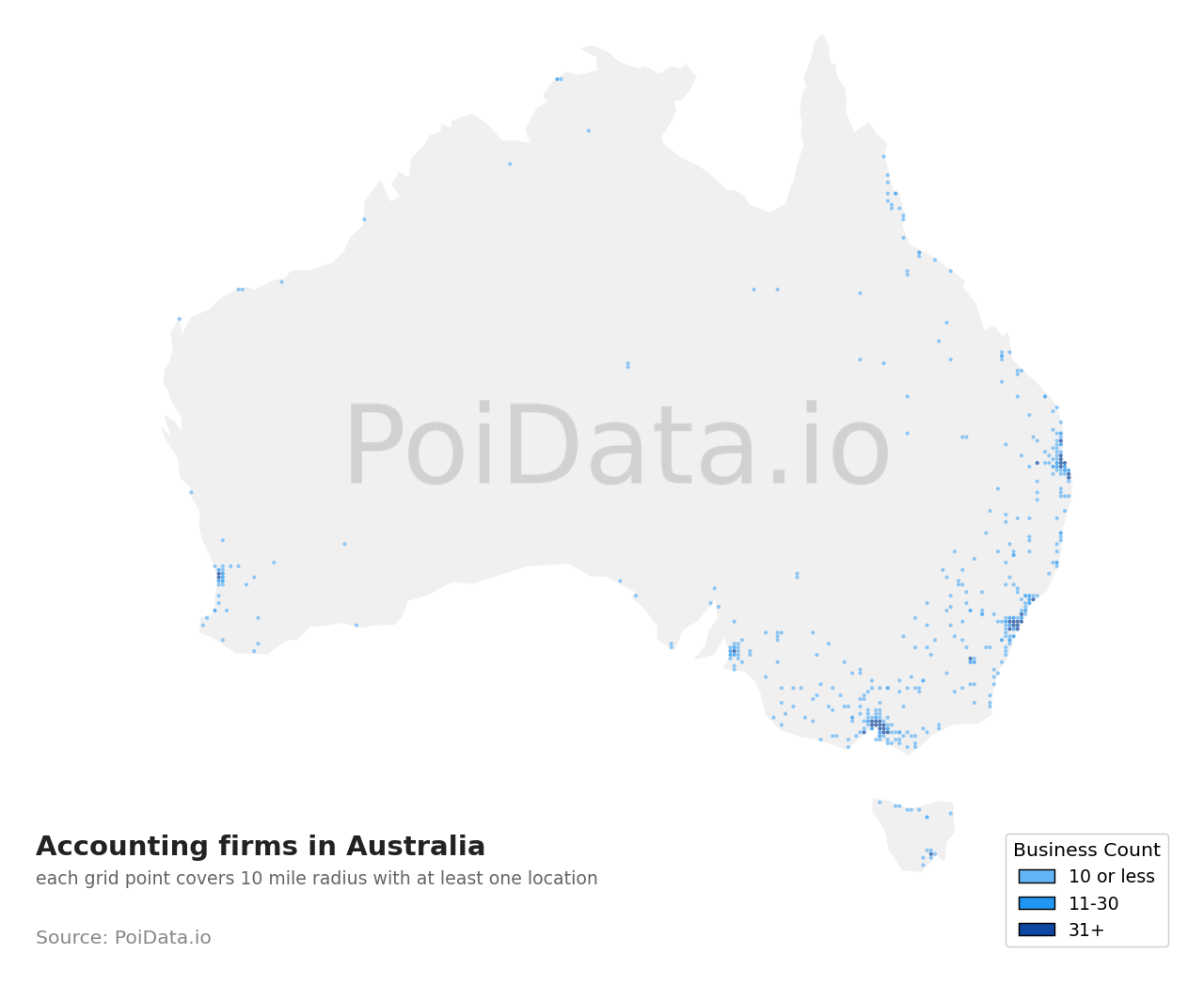 Accounting firm density map for Australia