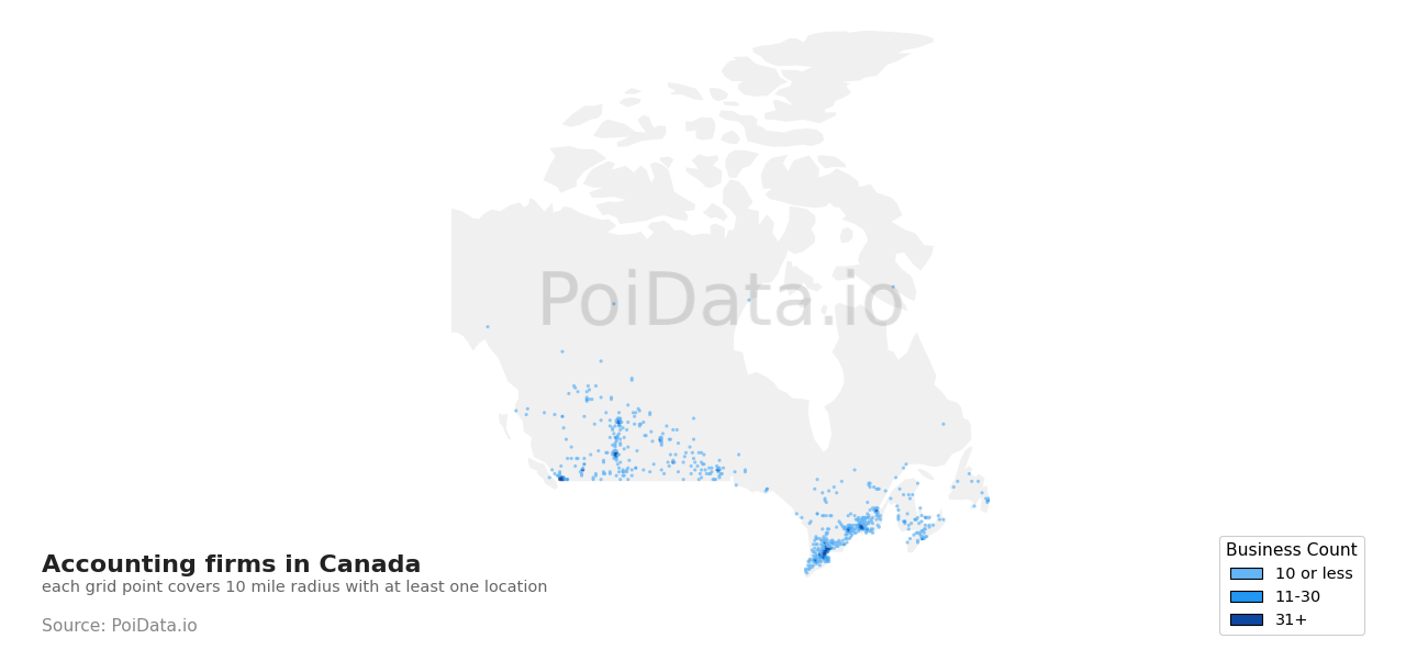 Accounting firm density map for Alberta, Canada