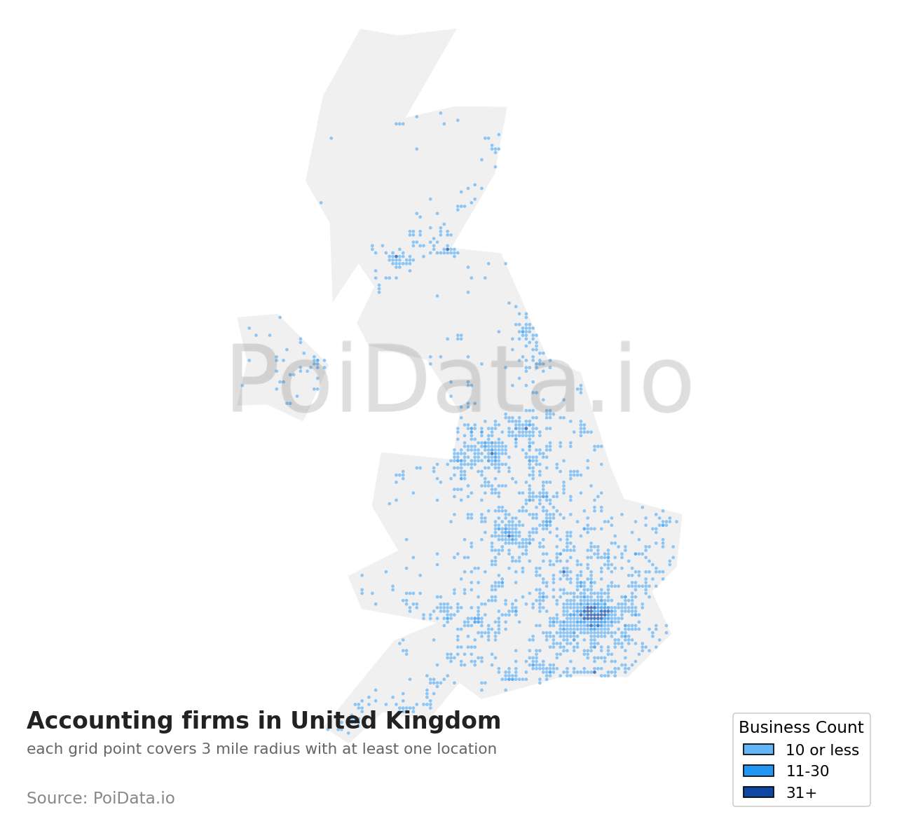 Accounting firm density map for United Kingdom