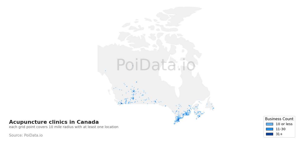 Acupuncture clinic density map for British Columbia, Canada