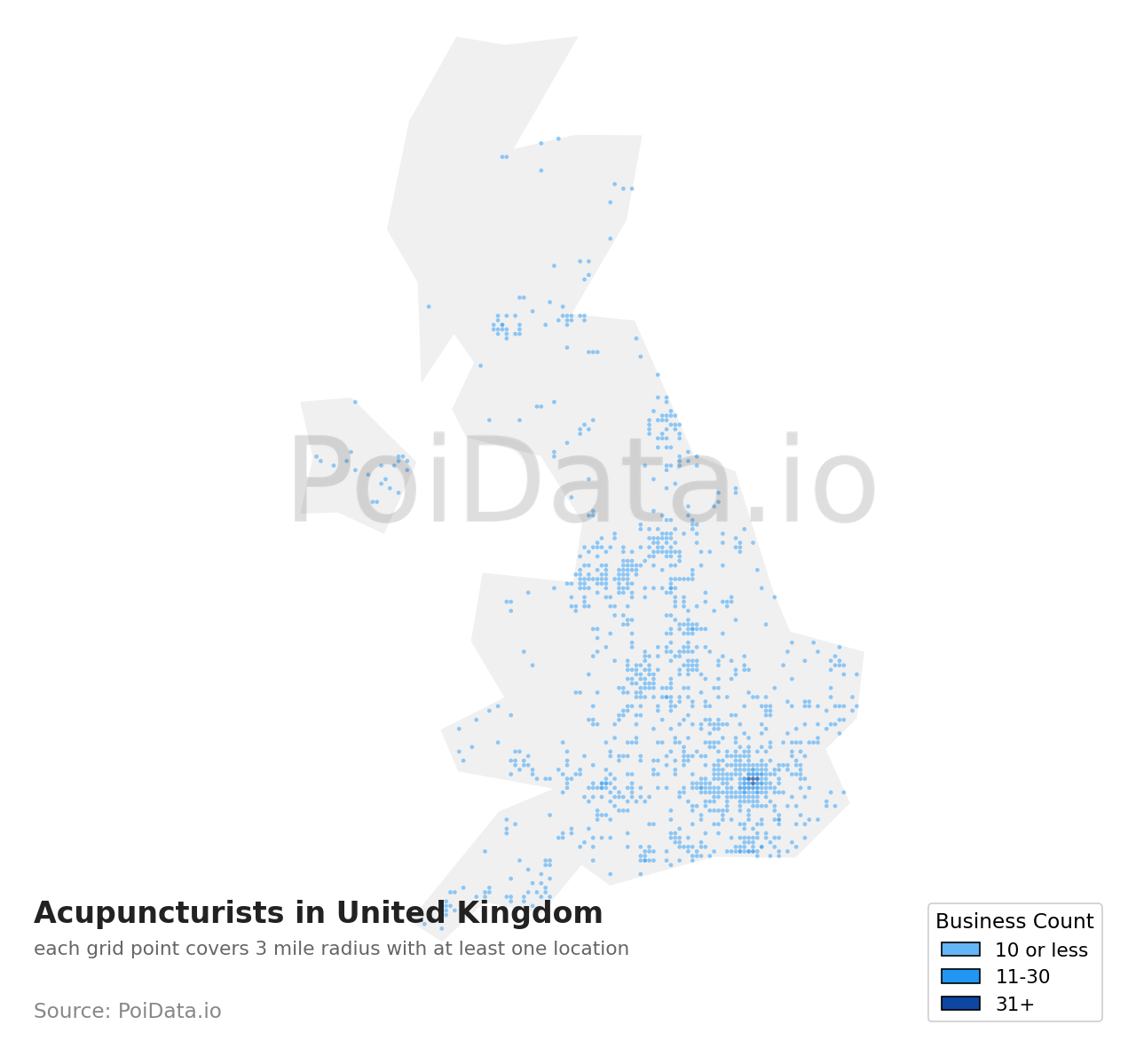 Acupuncturist density map for United Kingdom