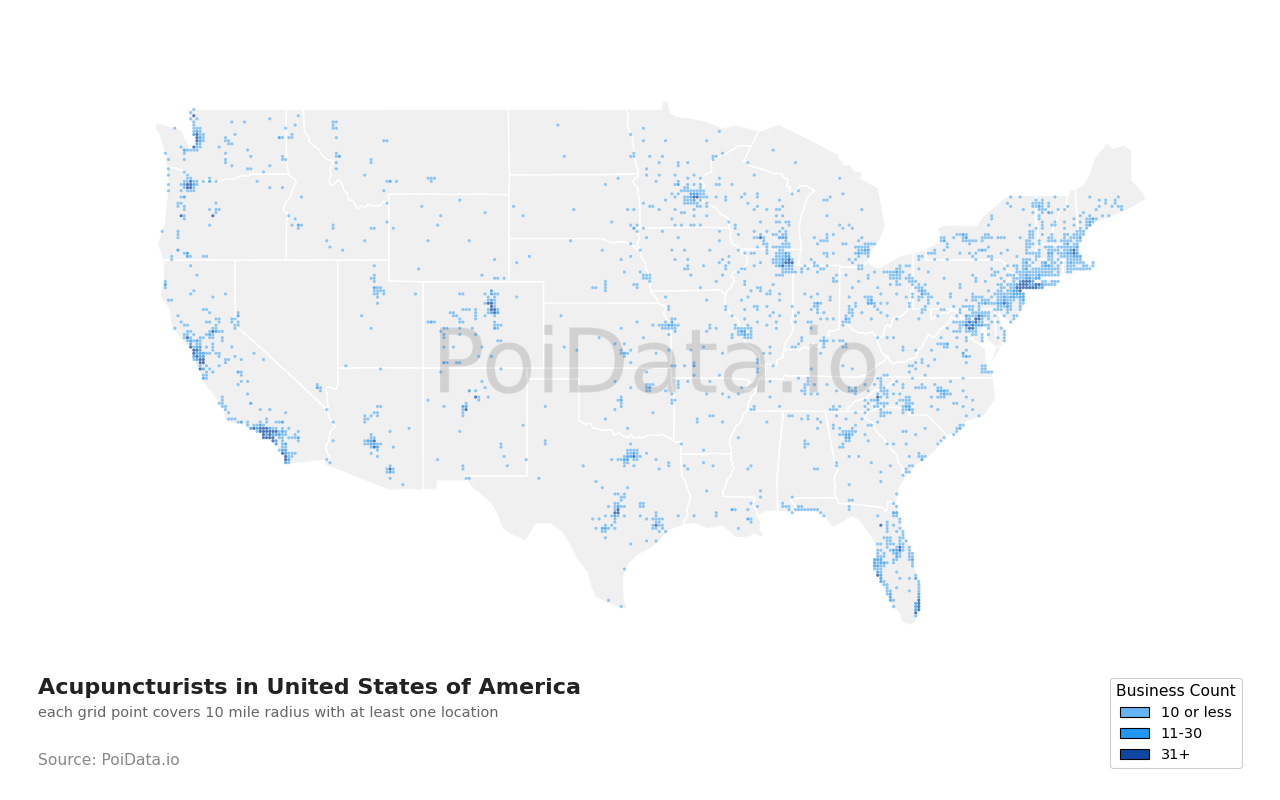 Acupuncturist density map for North Carolina, United States