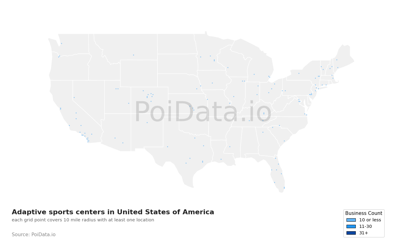 Adaptive sports center density map for Minnesota, United States