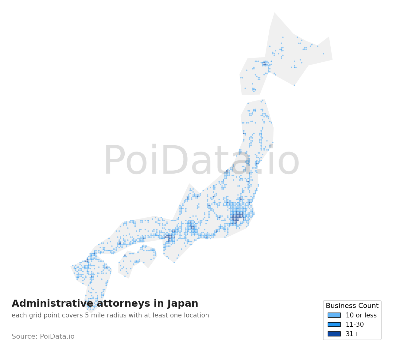 Administrative attorney density map for Japan