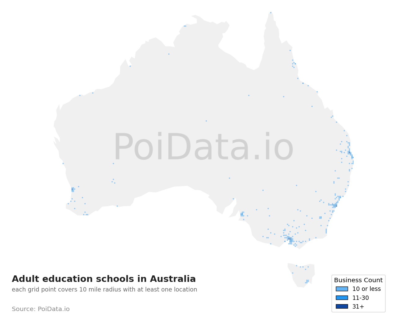 Adult education school density map for ACT, Australia