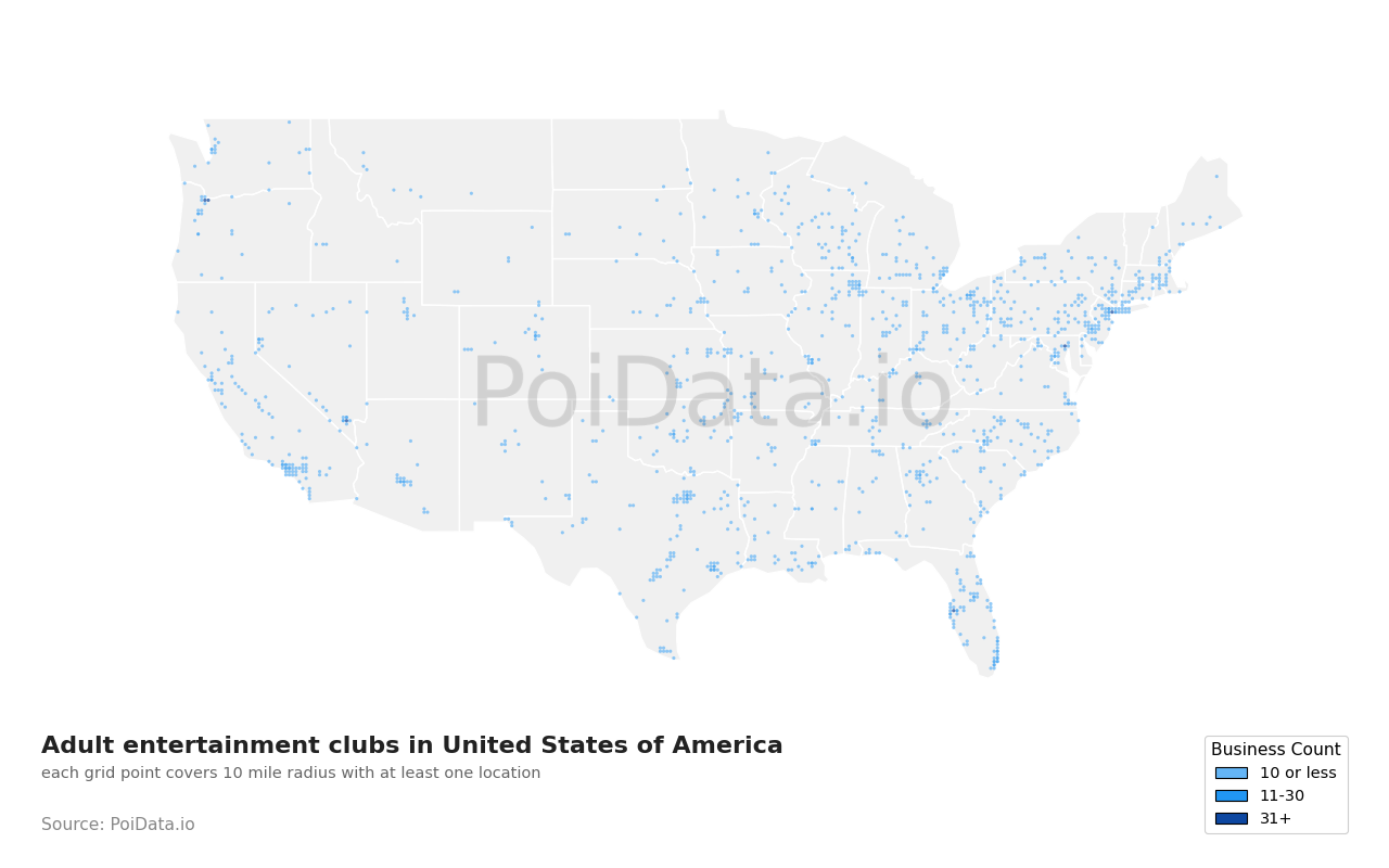 Adult entertainment club density map for Nevada, United States