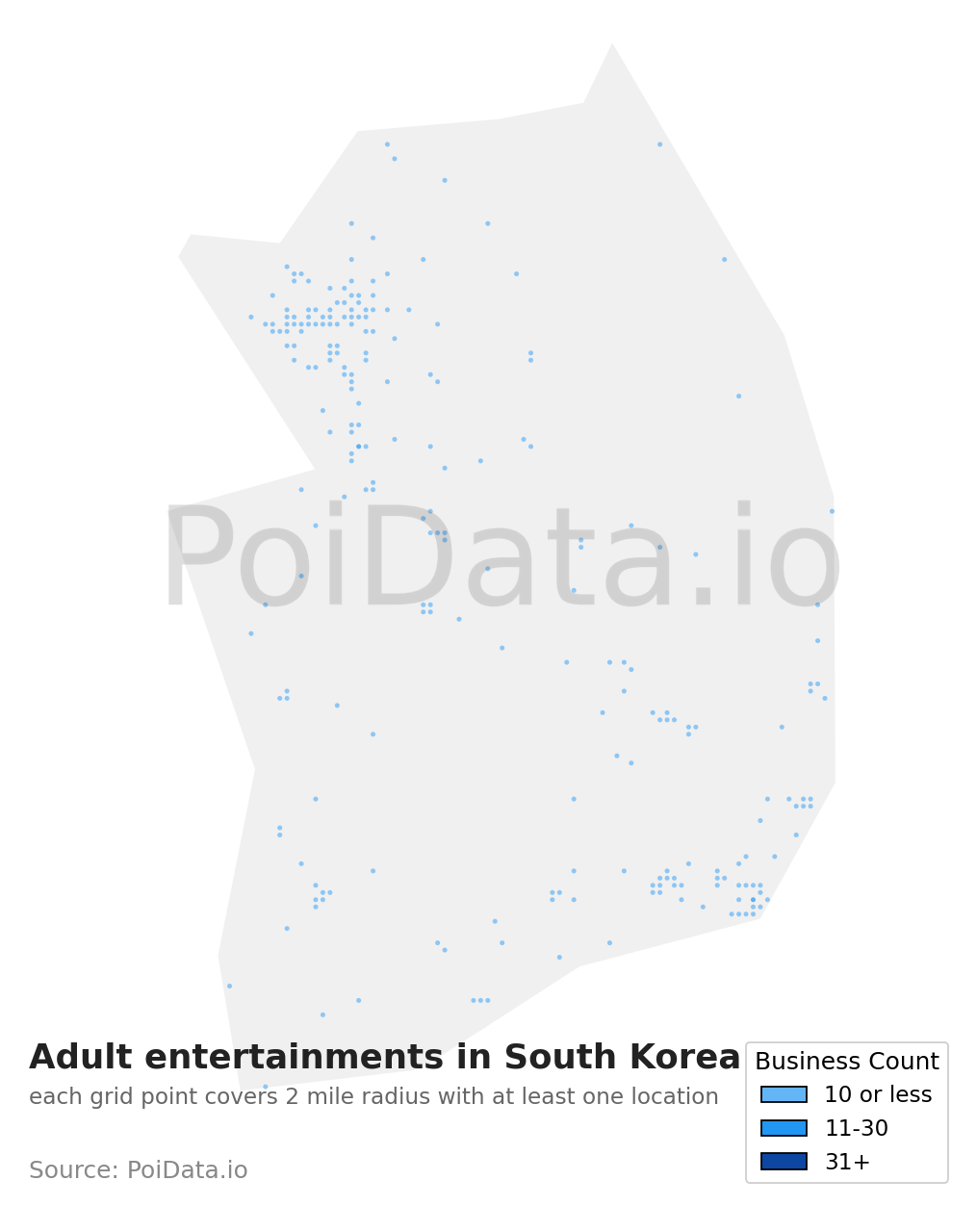 Adult entertainment density map for South Korea