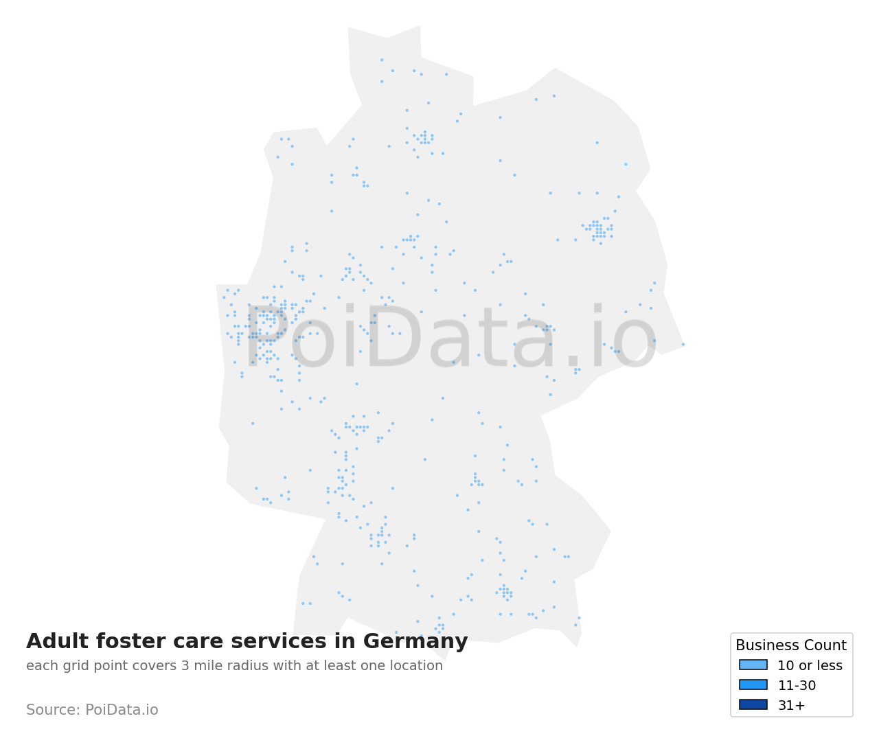 Adult foster care service density map for Germany