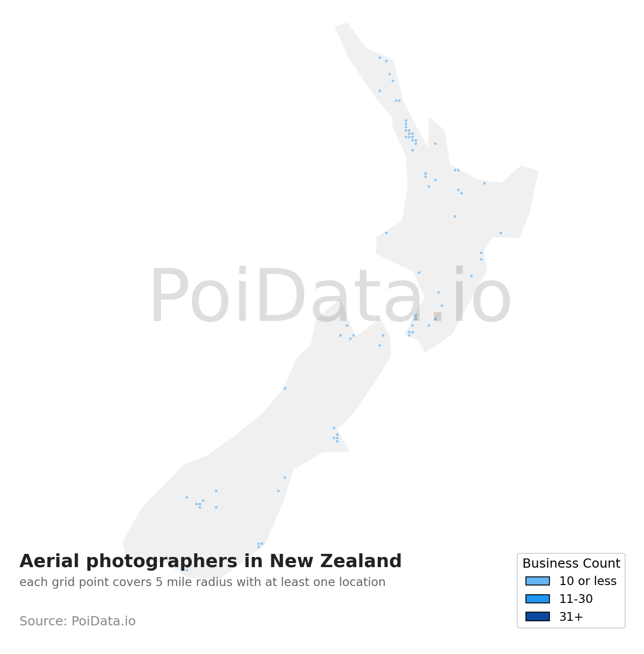 Aerial photographer density map for New Zealand