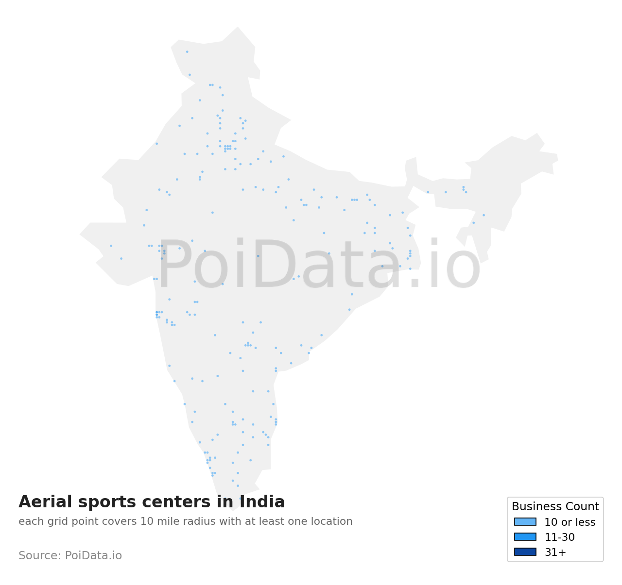 Aerial sports center density map for India