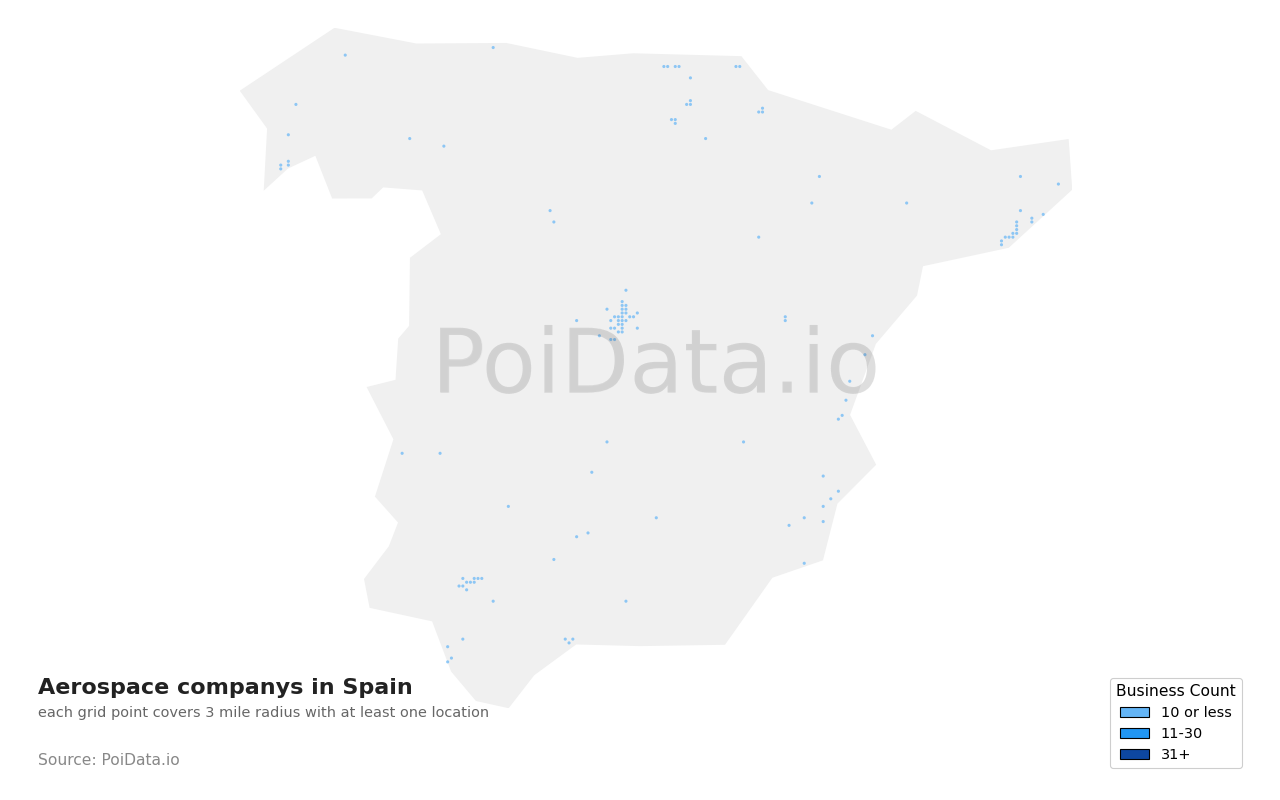 Aerospace company density map for Spain