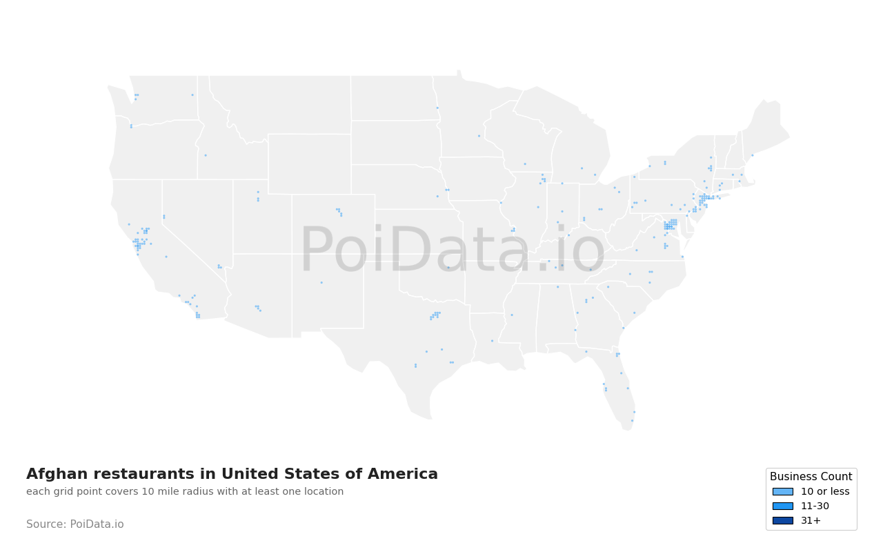 Afghan restaurant density map for Nevada, United States