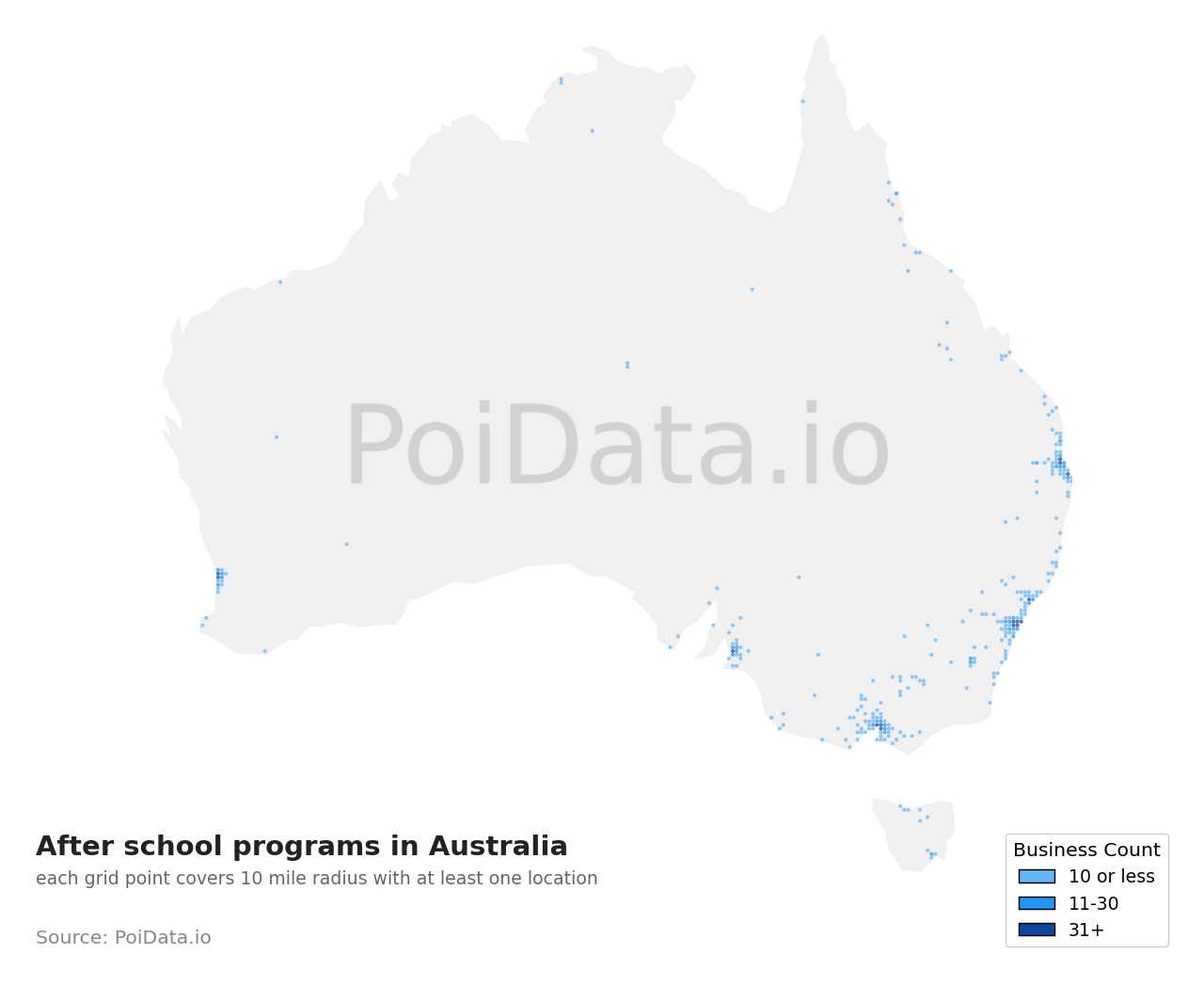 After school program density map for Victoria, Australia