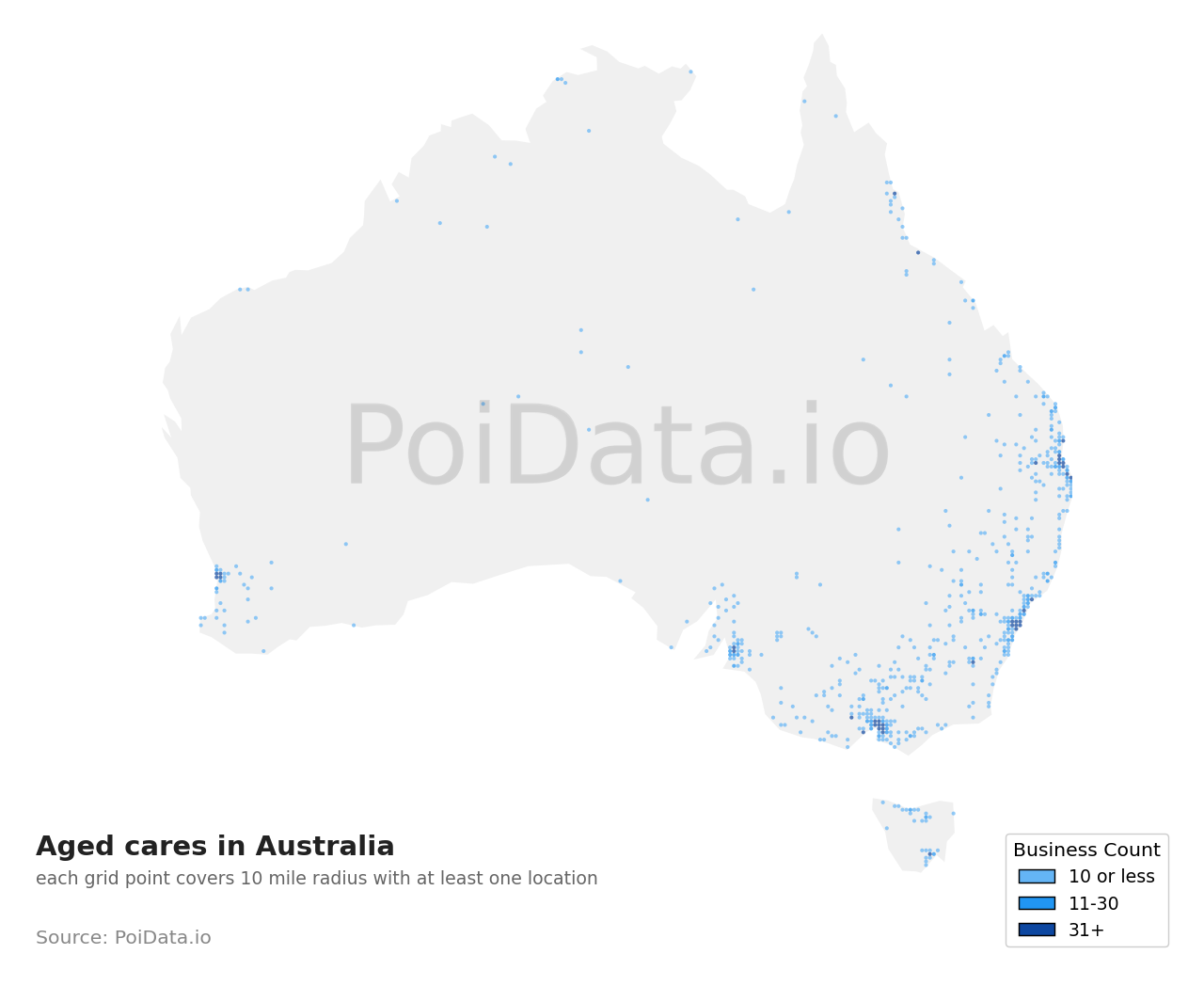 Aged care density map for Western Australia, Australia