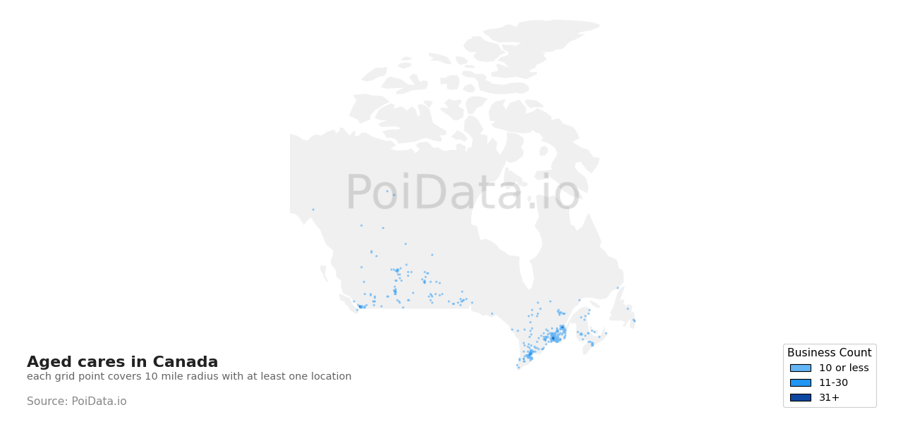 Aged care density map for Newfoundland and Labrador, Canada