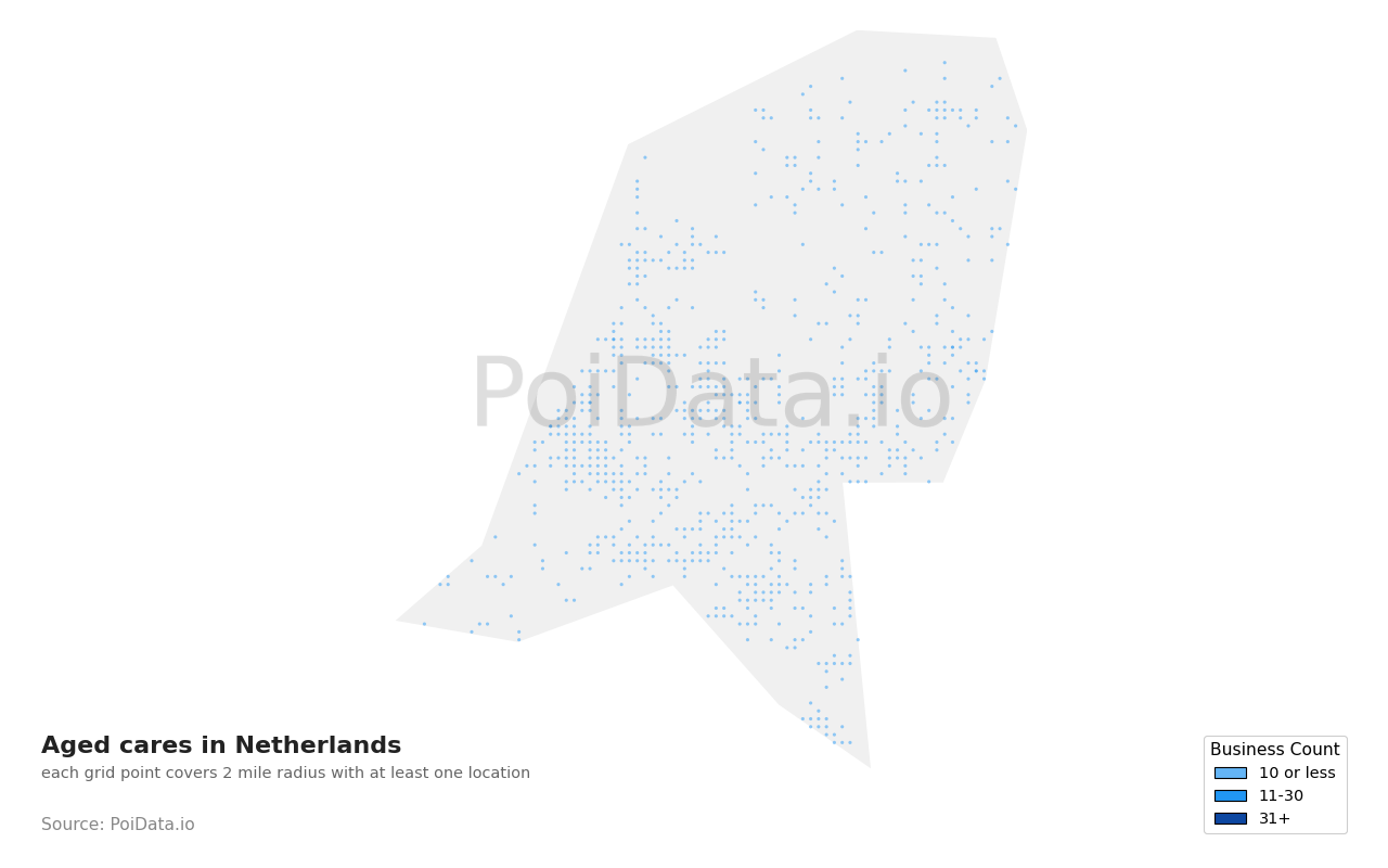Aged care density map for Netherlands