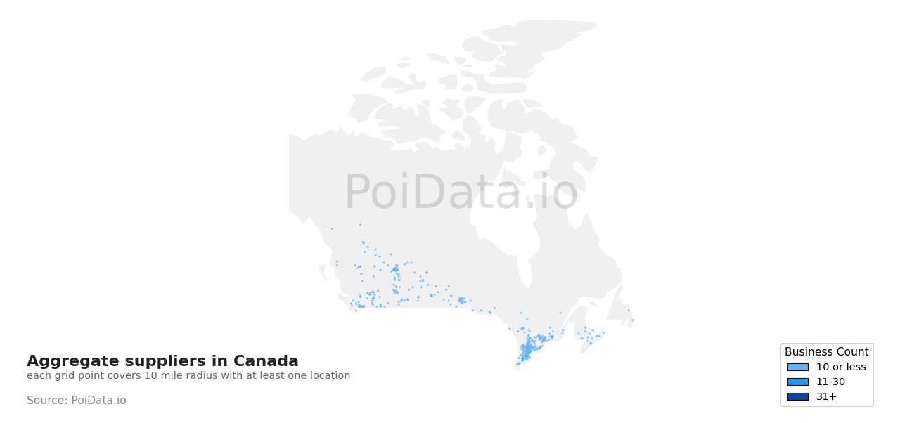 Aggregate supplier density map for Newfoundland and Labrador, Canada