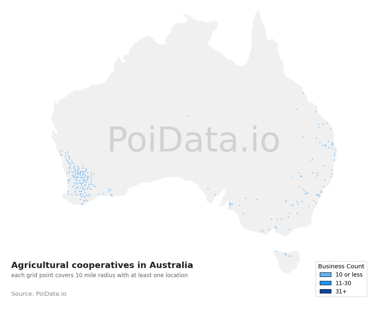 Agricultural cooperative density map for Australia