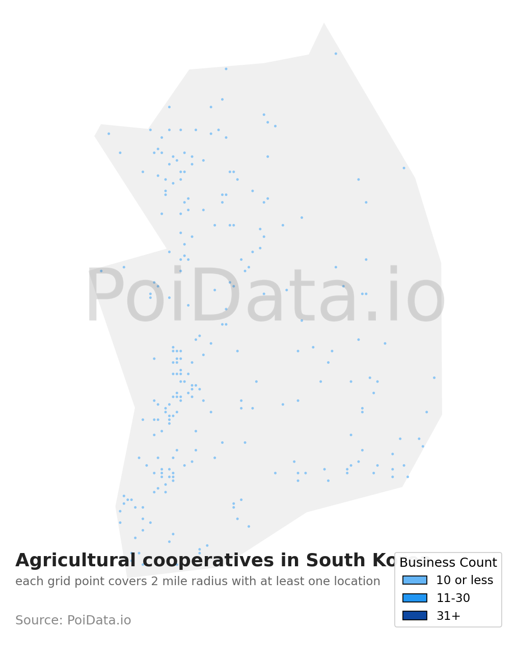 Agricultural cooperative density map for South Korea