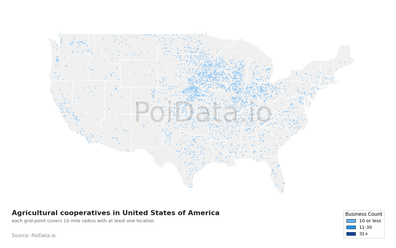 Agricultural cooperative density map for North Dakota, United States
