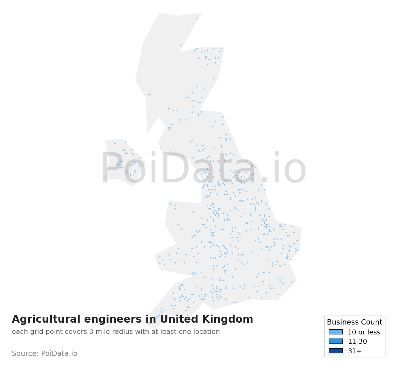 Agricultural engineer density map for United Kingdom
