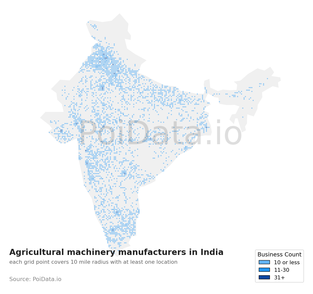 Agricultural machinery manufacturer density map for India