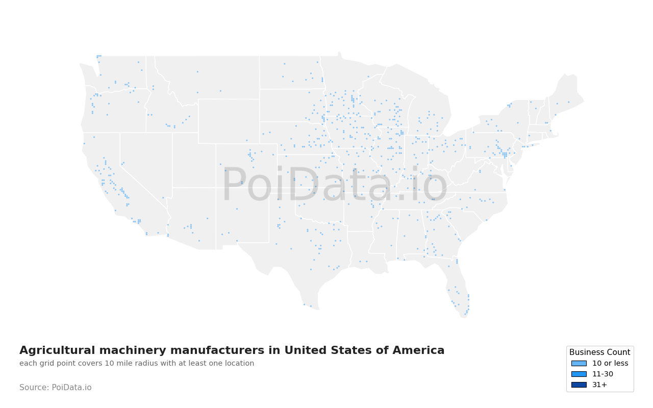 Agricultural machinery manufacturer density map for Florida, United States