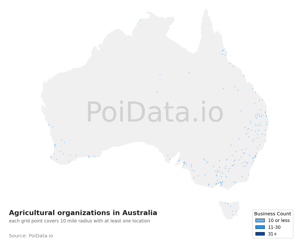 Agricultural organization density map for Australia