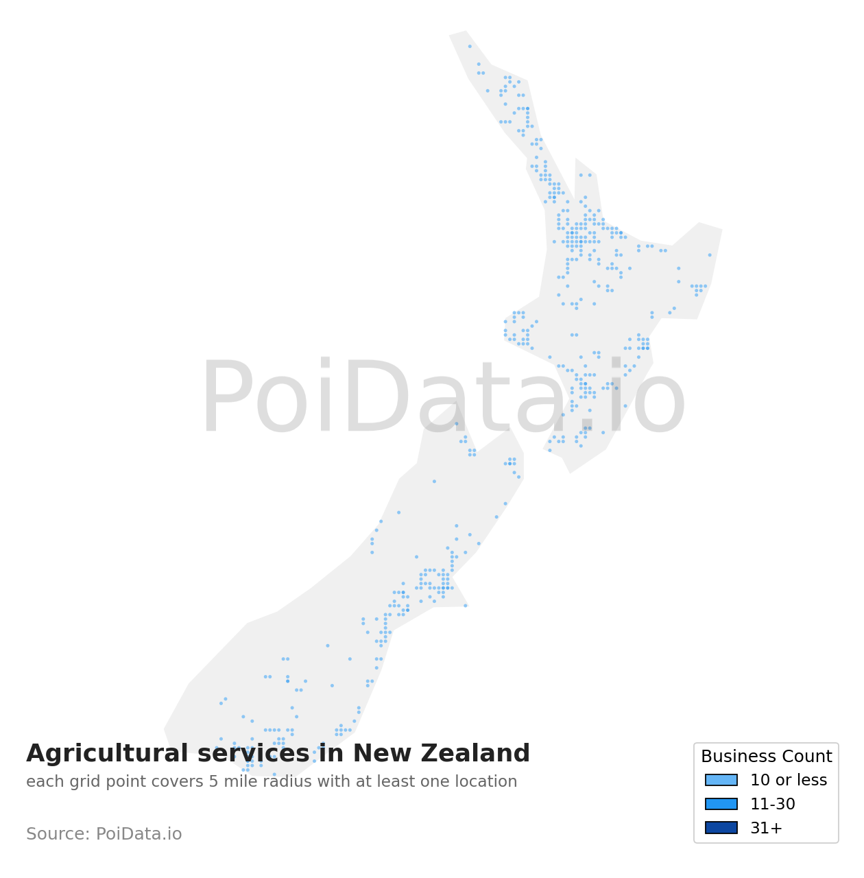 Agricultural service density map for New Zealand