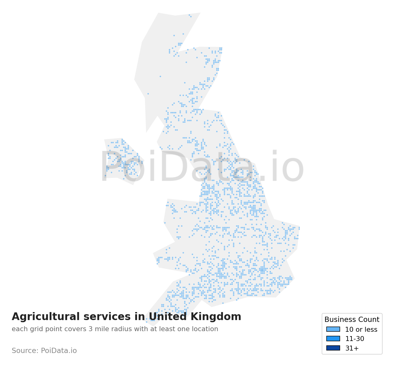 Agricultural service density map for United Kingdom