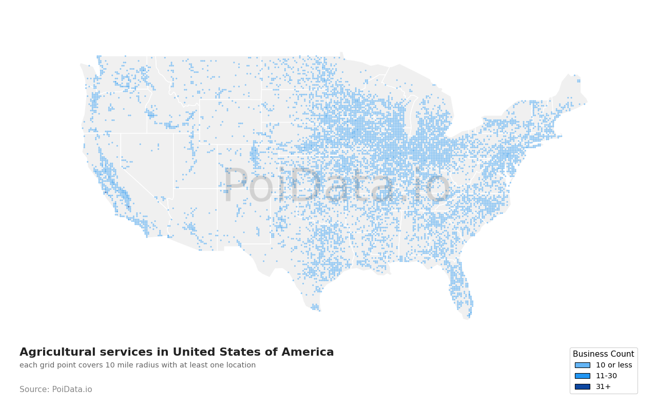 Agricultural service density map for Wyoming, United States