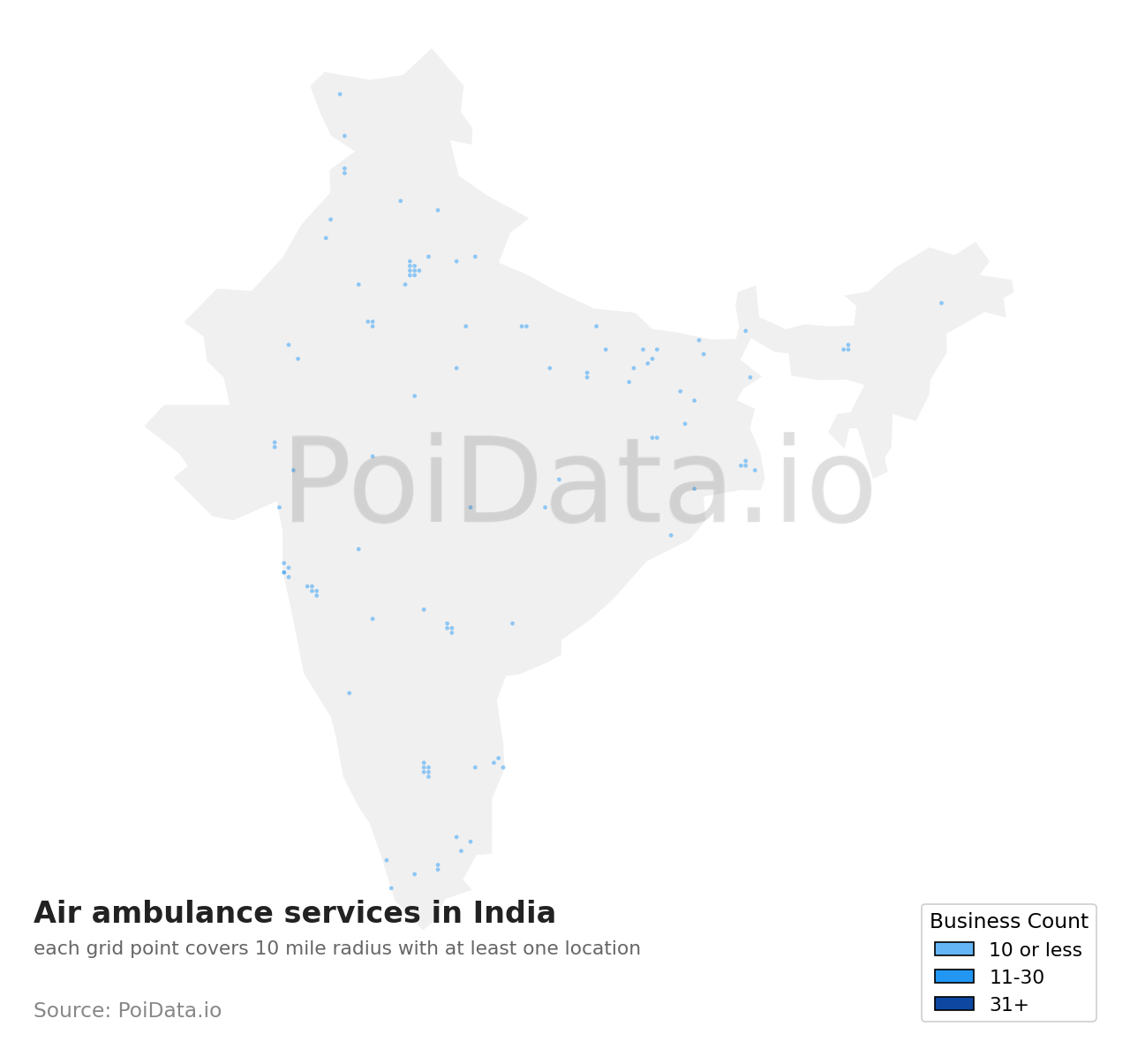 Air ambulance service density map for India