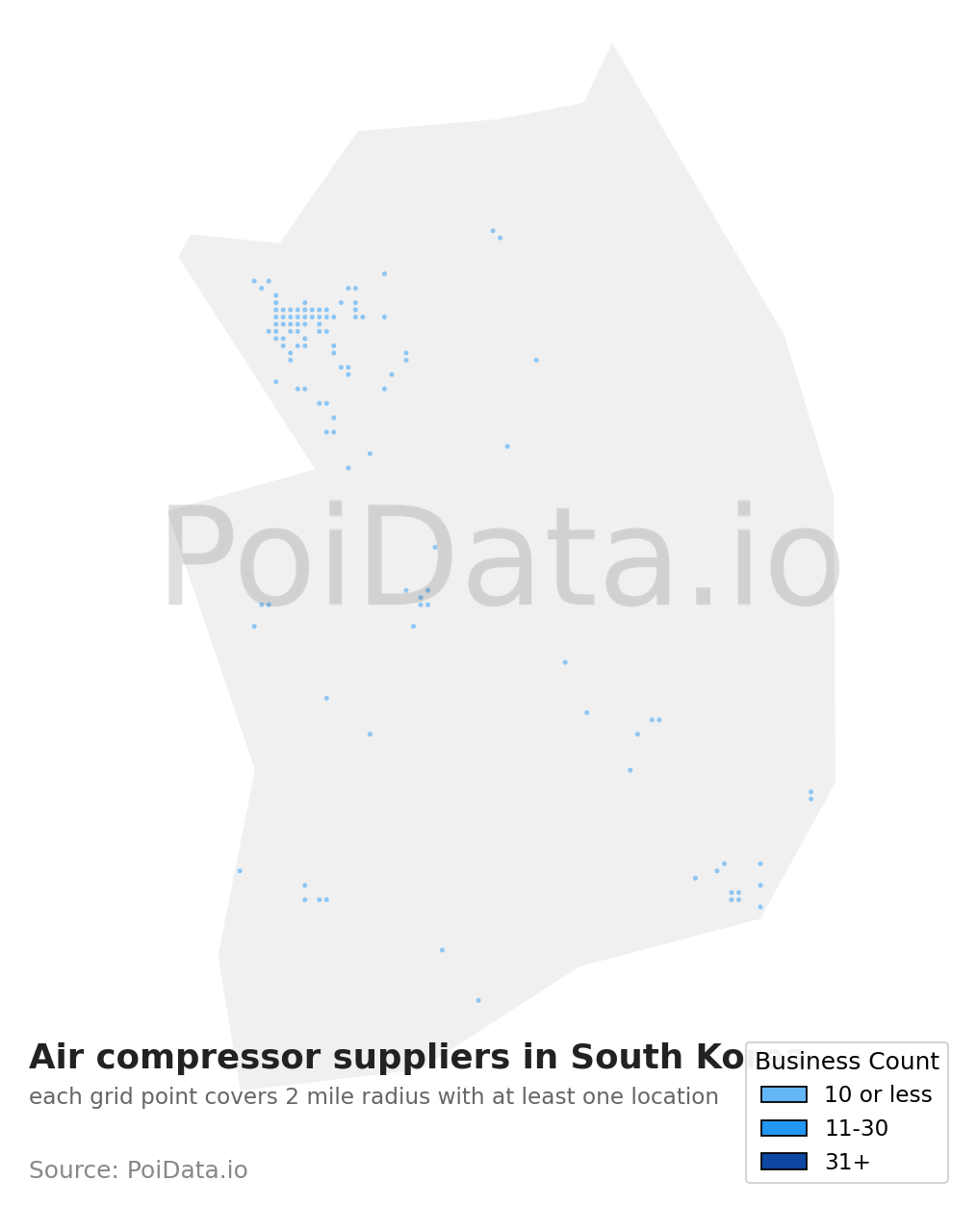Air compressor supplier density map for South Korea