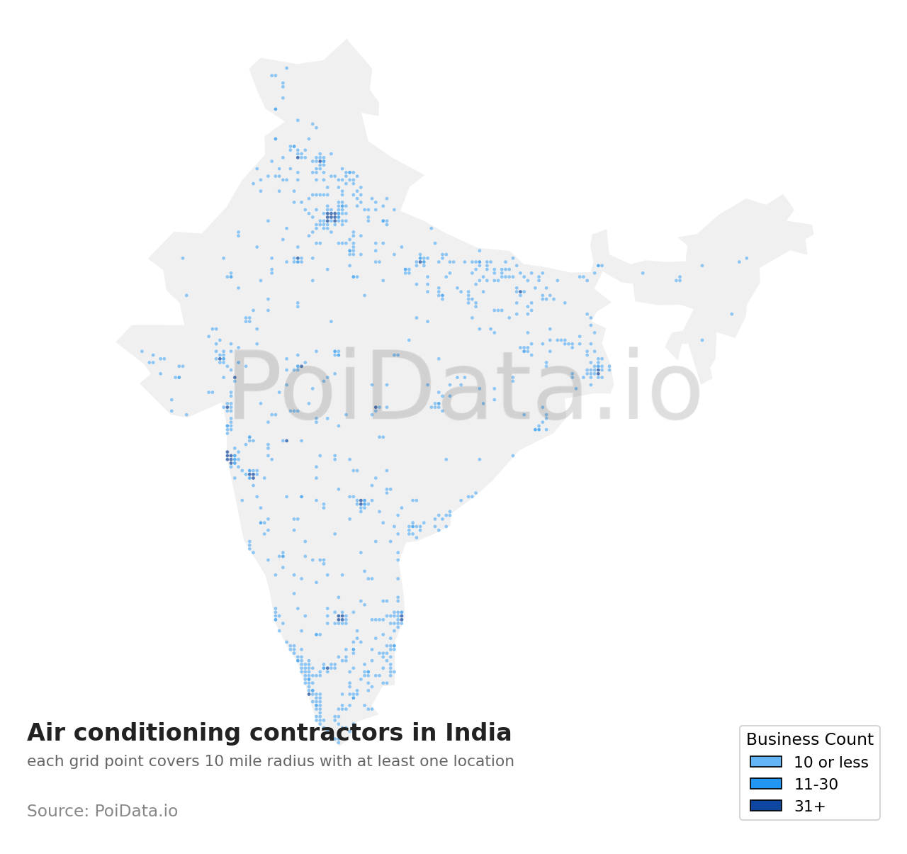 Air conditioning contractor density map for India