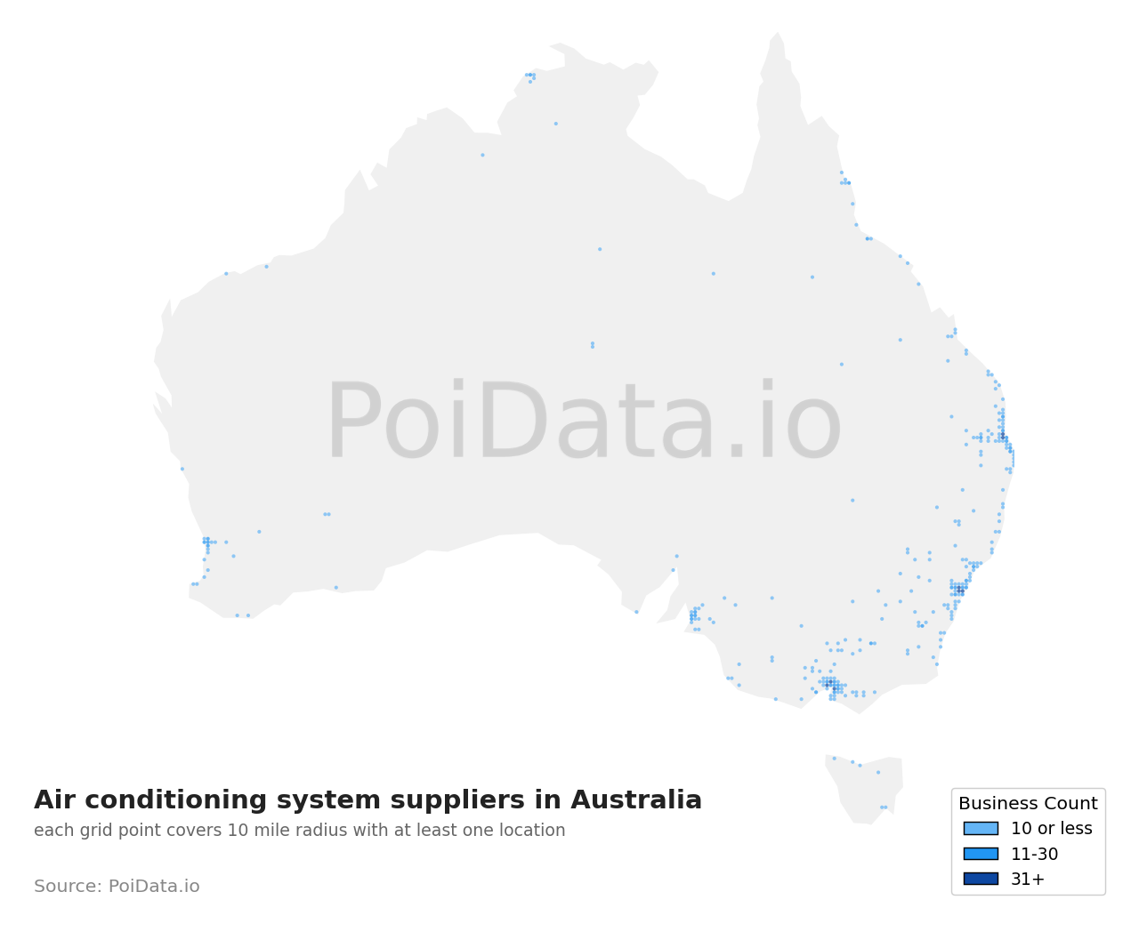 Air conditioning system supplier density map for Victoria, Australia