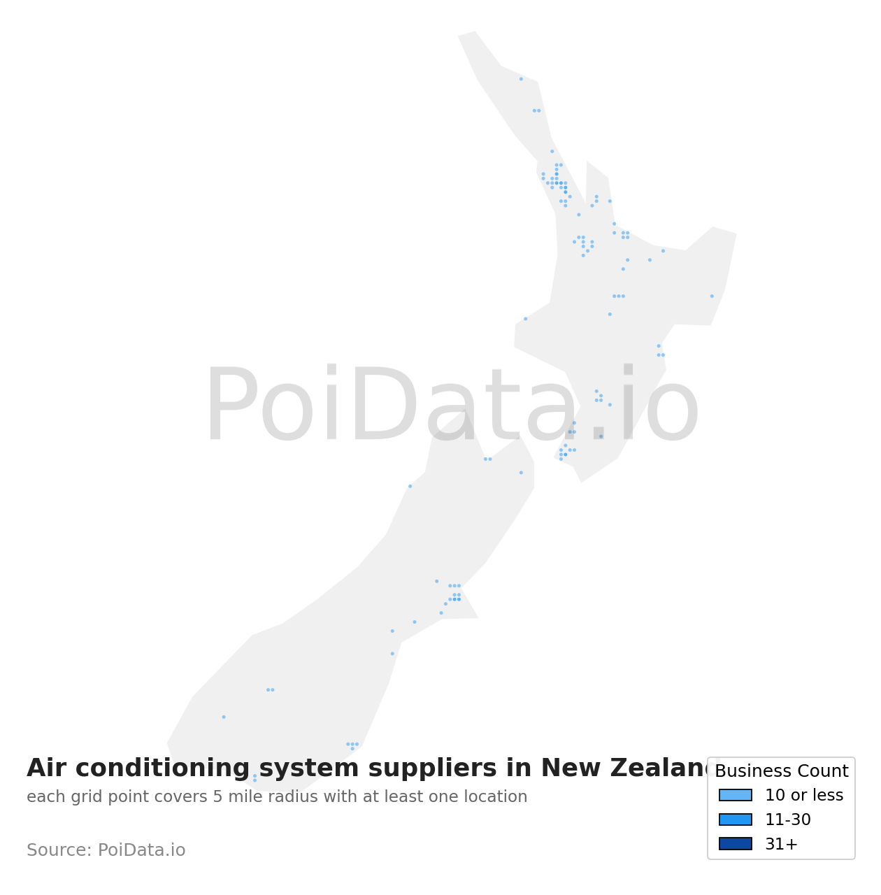 Air conditioning system supplier density map for New Zealand
