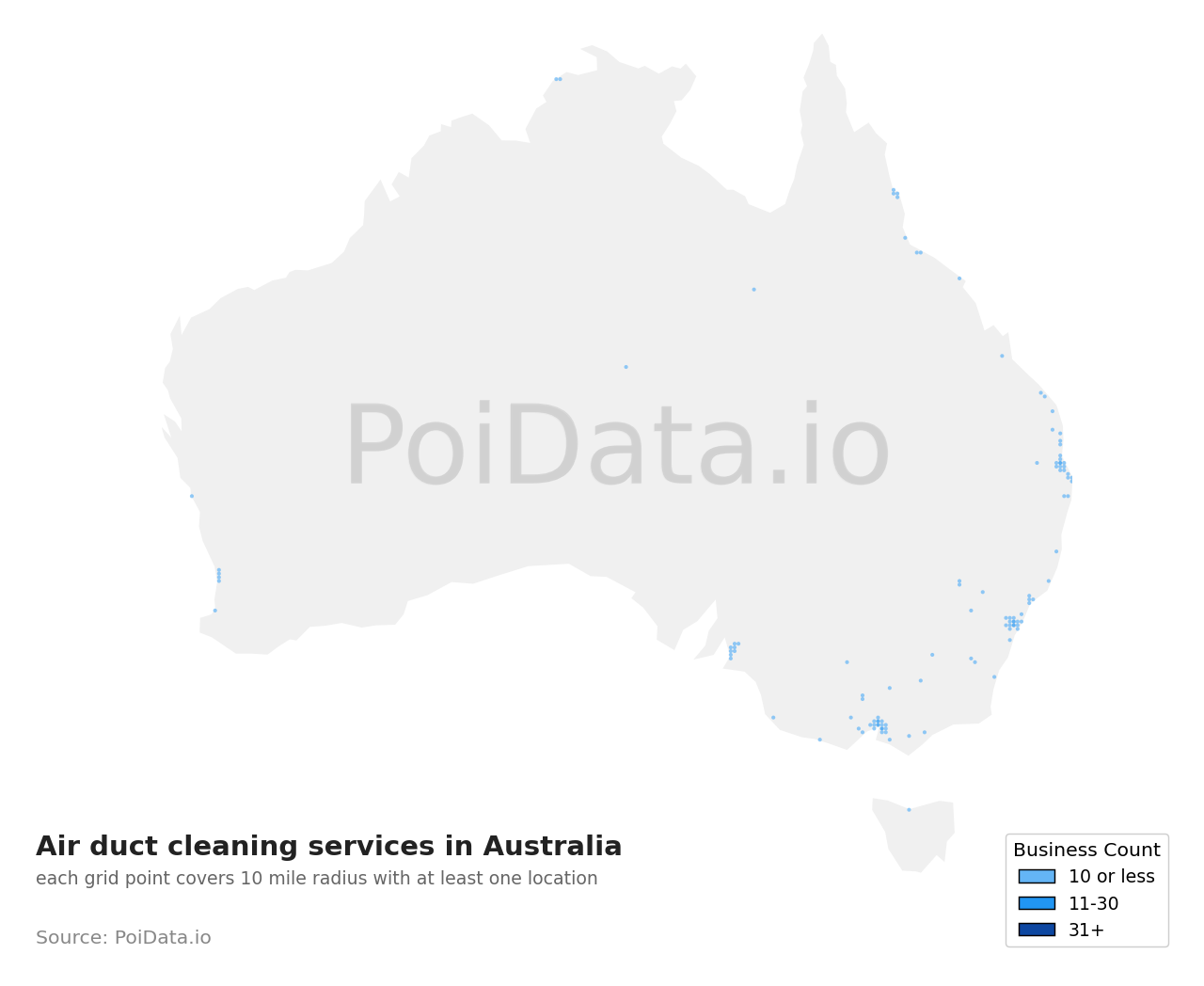Air duct cleaning service density map for Northern Territory, Australia