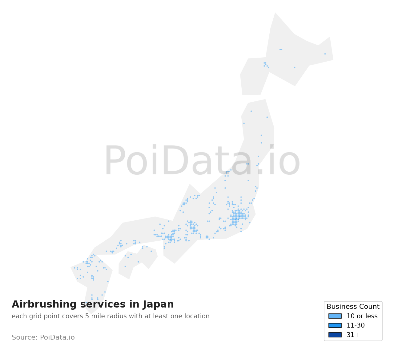 Airbrushing service density map for Japan