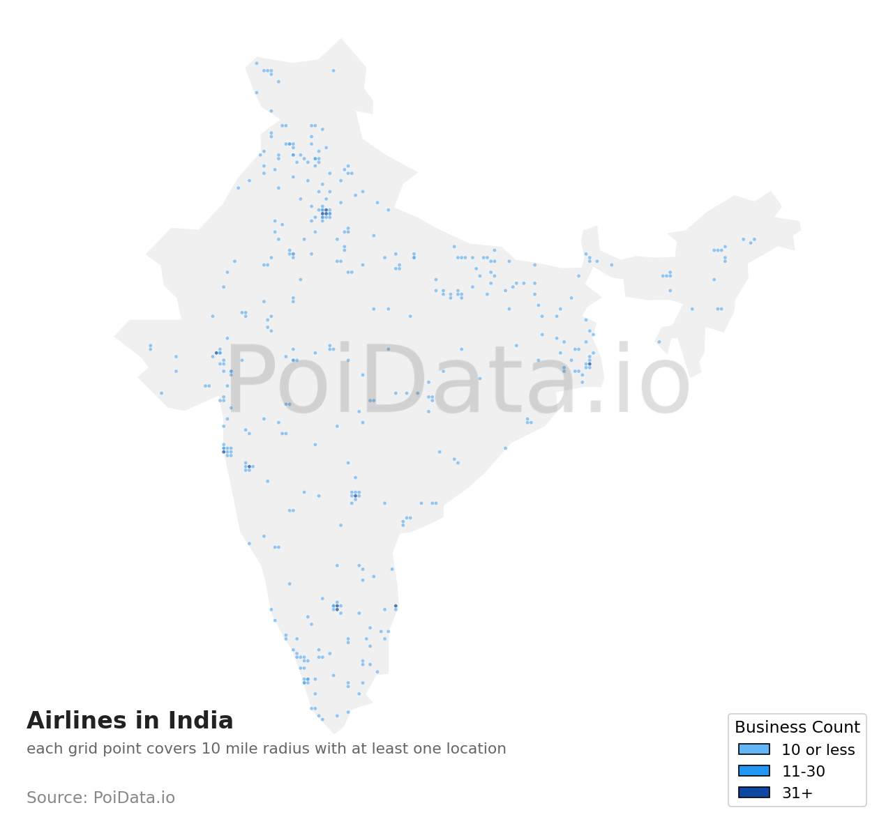 Airline density map for India