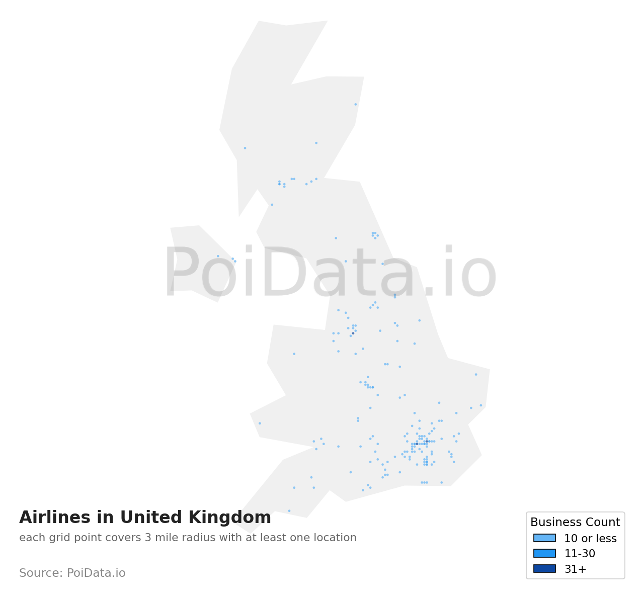 Airline density map for United Kingdom