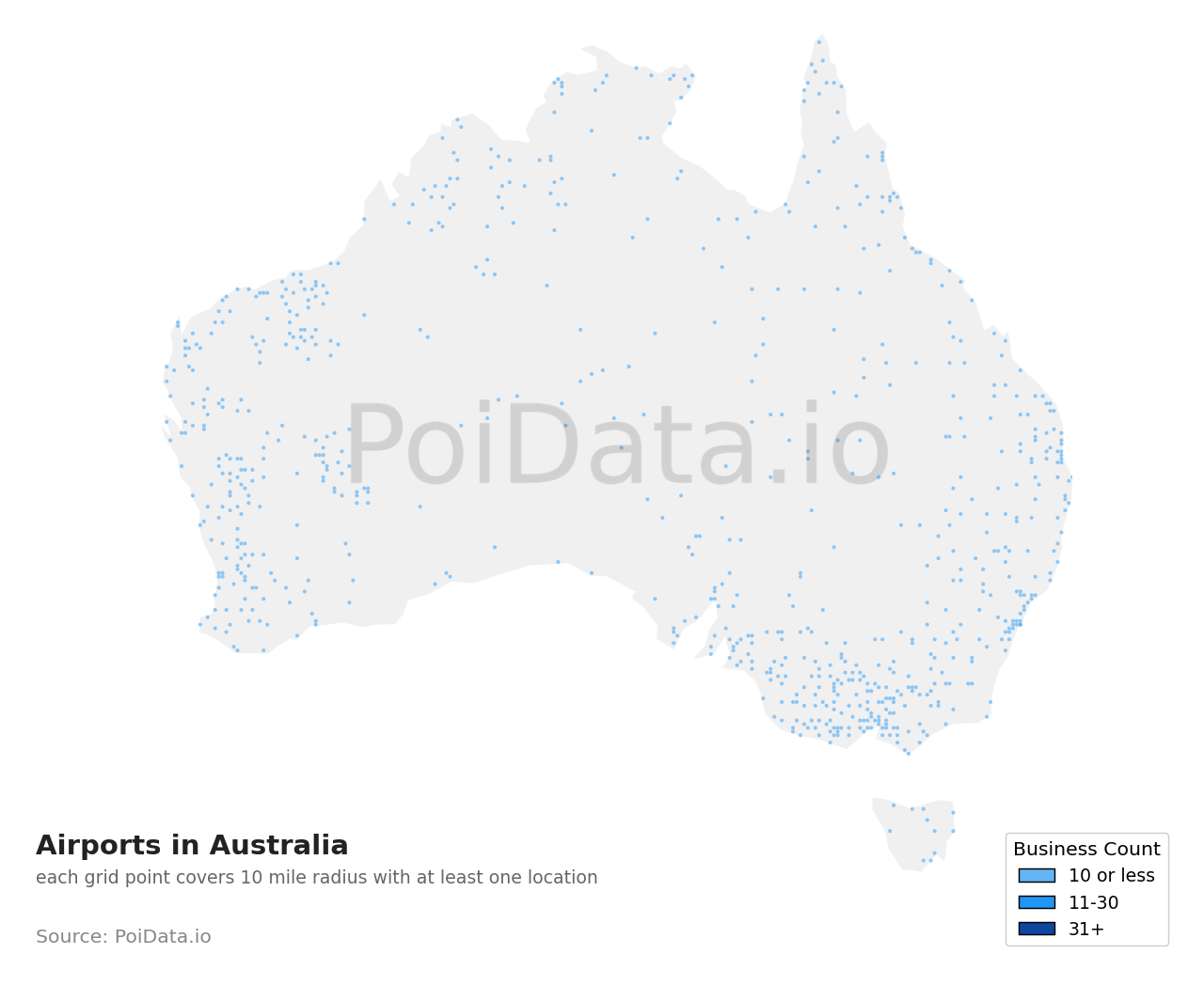 Airport density map for NSW, Australia