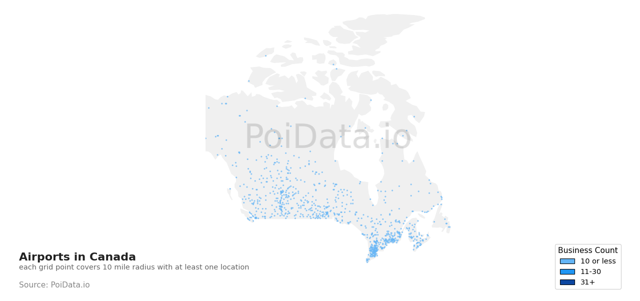 Airport density map for Canada