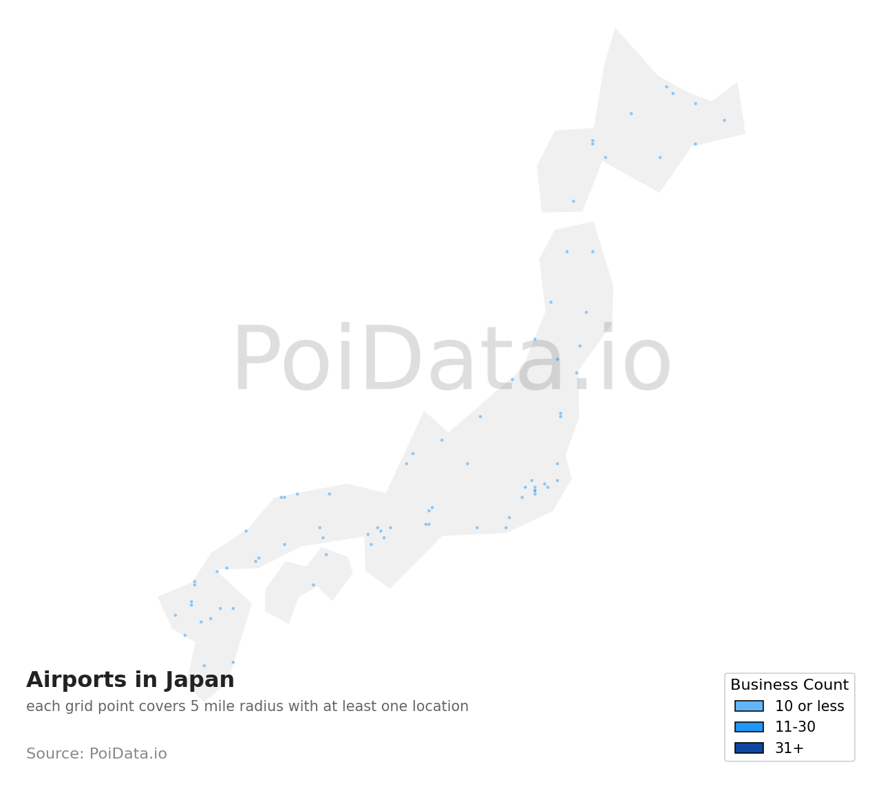 Airport density map for Japan