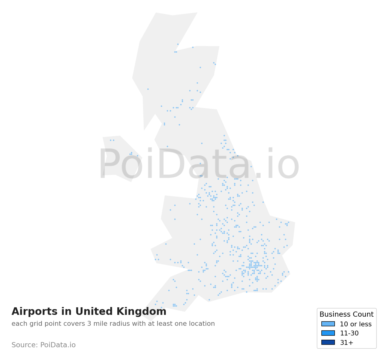 Airport density map for United Kingdom
