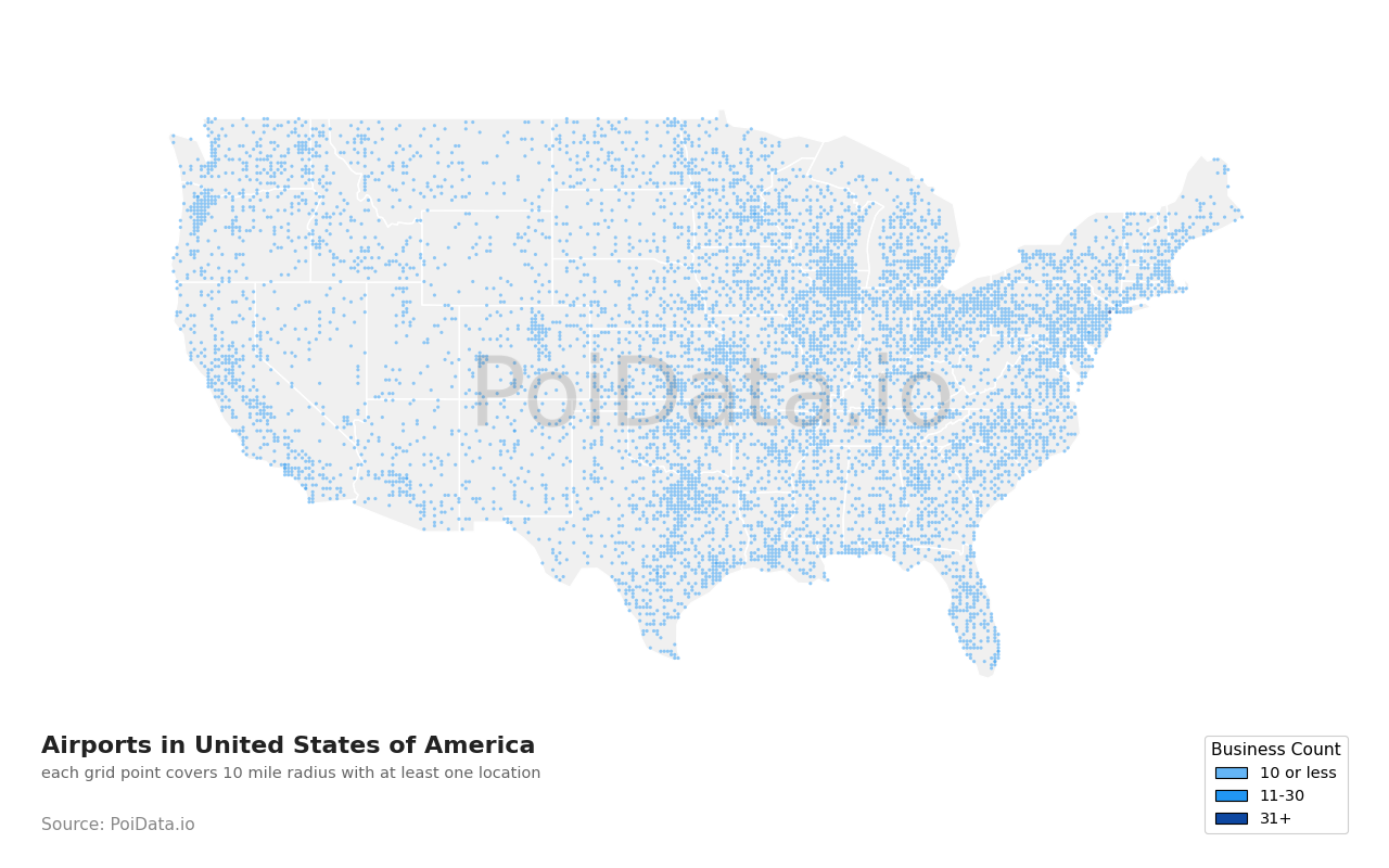 Airport density map for Florida, United States