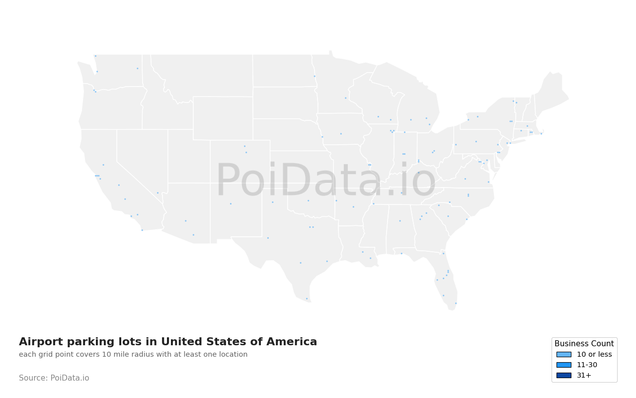 Airport parking lot density map for Tennessee, United States
