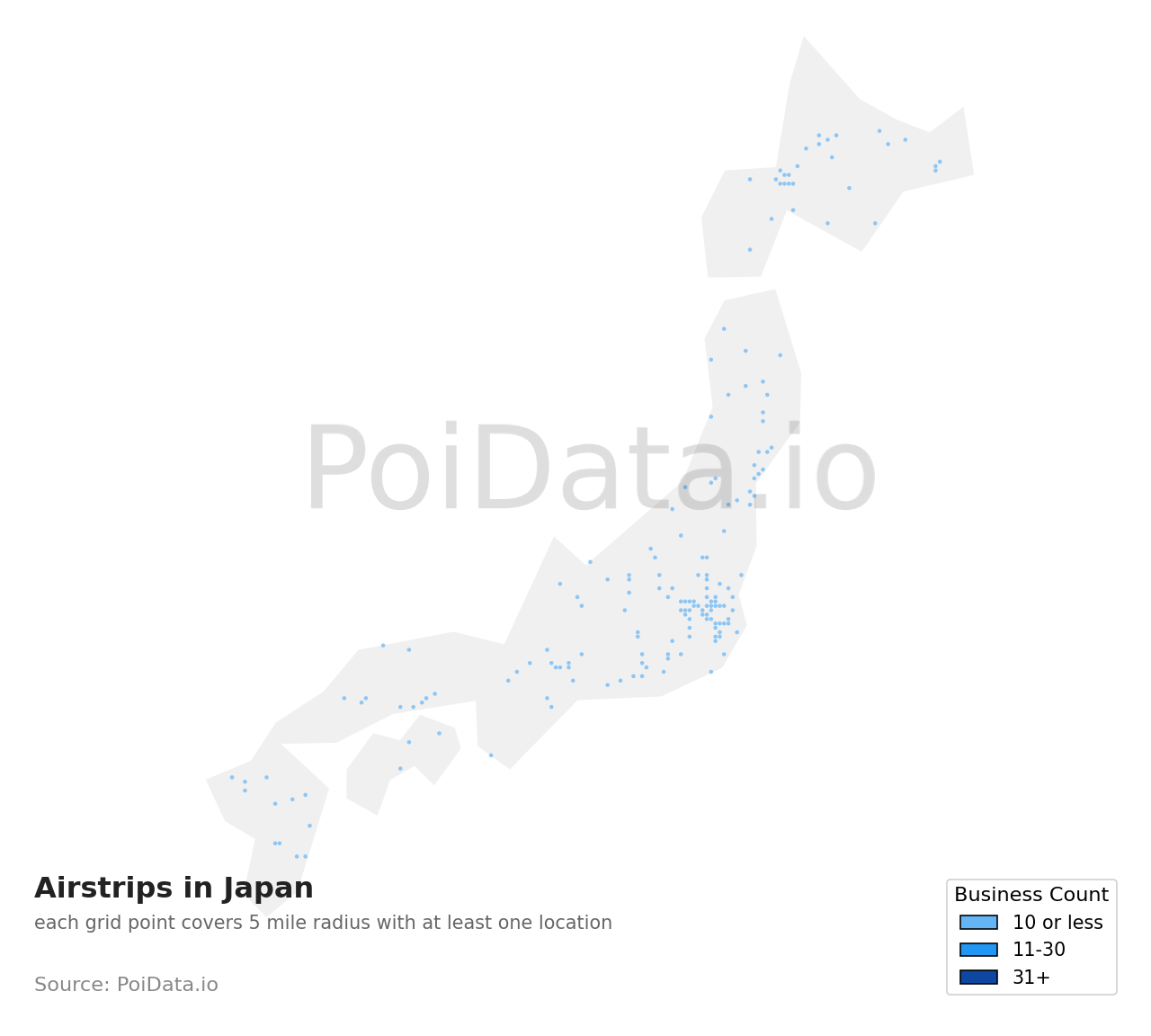 Airstrip density map for Japan